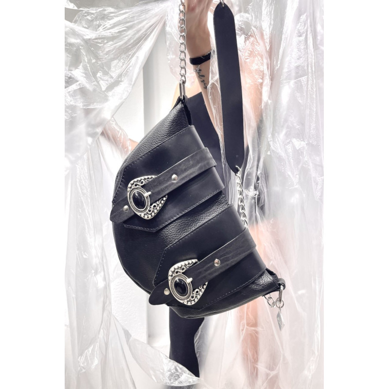 Χειροποίητη δερμάτινη  τσάντα ώμου με μεταλλικά αξεσουάρ LVL401CRK