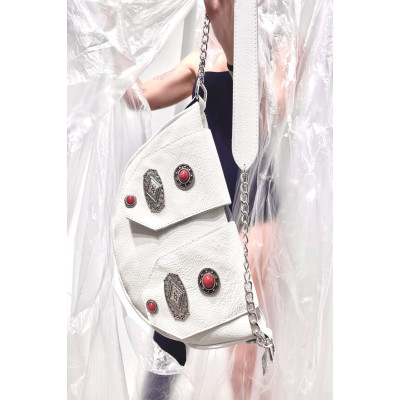 Χειροποίητη δερμάτινη  τσάντα ώμου με μεταλλικά αξεσουάρ LVL405CRK