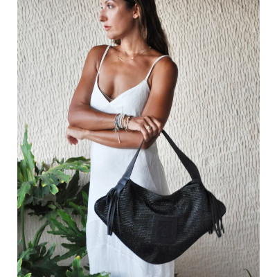 HANDMADE STRAW AMU BAG 05 BLACK