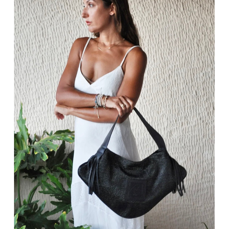 HANDMADE STRAW AMU BAG 05 BLACK