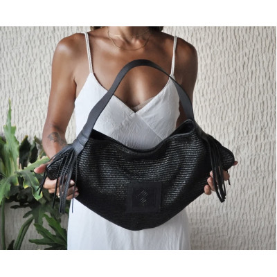 HANDMADE STRAW AMU BAG 05 BLACK
