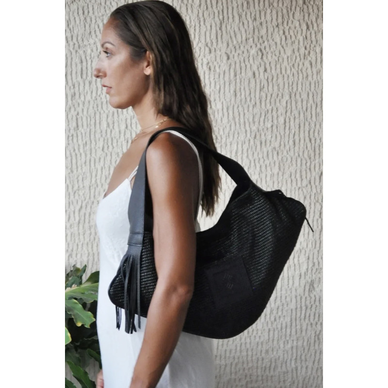 HANDMADE STRAW AMU BAG 05 BLACK